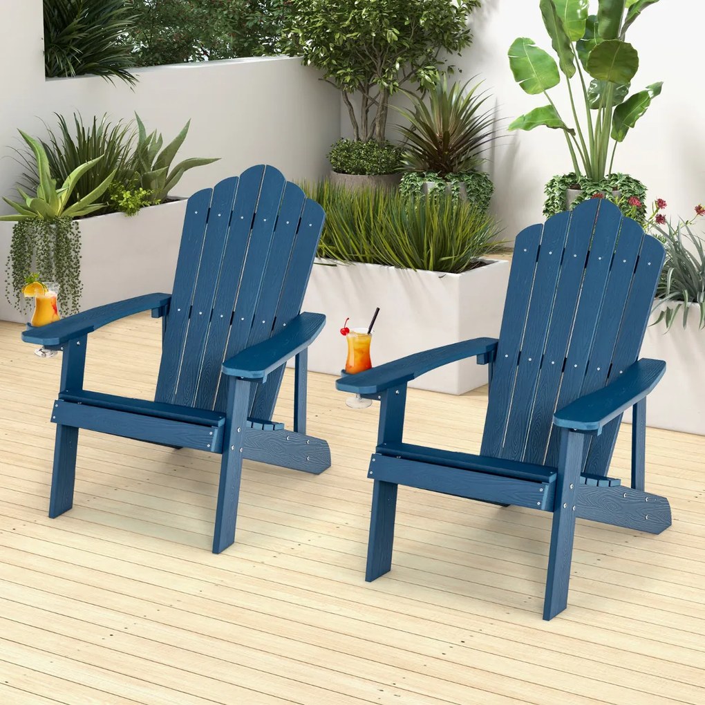 Cadeira Jardim Adirondack com porta-copos à prova de intempéries realista grão de madeira para pátio jardim terraço Azul