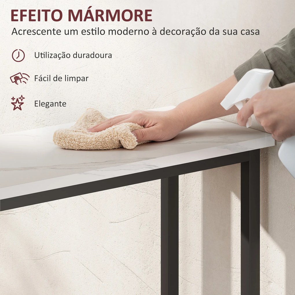 Mesa Consola Moderna Consola Estreita com Superfície com Efeito Mármore e Estrutura de Metal 75x24x76 cm Branco e Preto