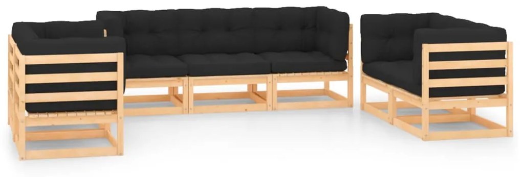 7 pcs conjunto lounge de jardim c/ almofadões pinho maciço