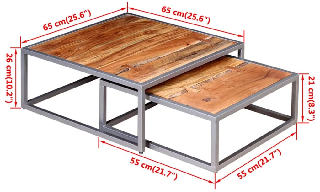 Conjunto de mesas de centro 2 pcs madeira de acácia maciça