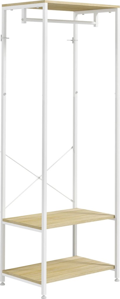 Guarda roupa aberto com varão e 2 prateleiras para sapatos 60 x 40 x 167,5 cm Aspecto de madeira clara e metal branco