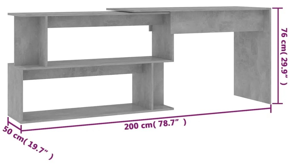 Secretária de Canto Hayo Conversível de 200cm - Cinzento Cimento - Des