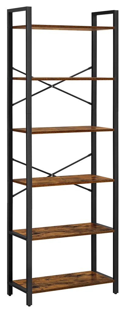 Estante VASAGLE, estante de 6 níveis com estrutura de aço, prateleiras altas rústicas para sala de estar, escritório, sala de estudo, corredor, estilo industrial, 66 x 30 x 186 cm, marrom rústico e preto LLS062B01
