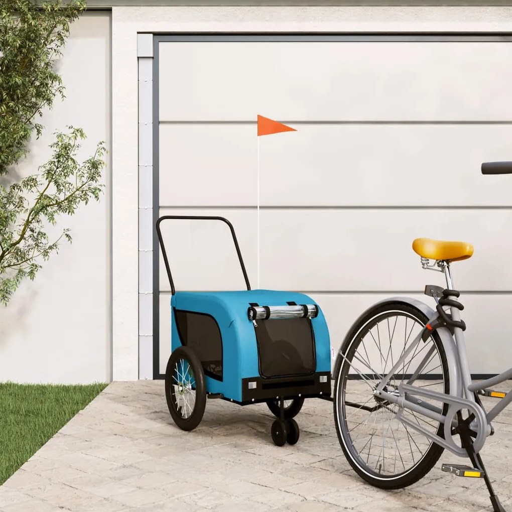 vidaXL Reboque de bicicleta p/ animais tecido oxford/ferro azul/preto