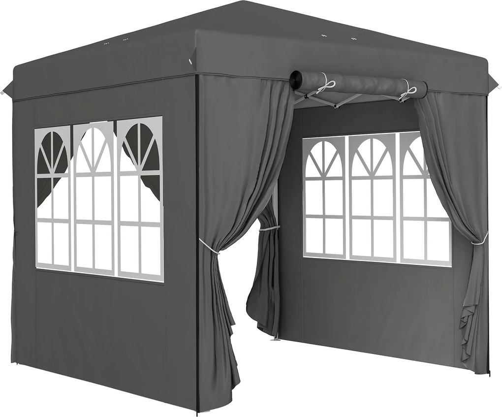 Outsunny 2,5 x 2,5 m Pavilhão pop-up com paredes laterais e bolsa de transporte, UPF50+ tenda de jardim com altura ajustável, Cinzento escuro | Aosom Portugal