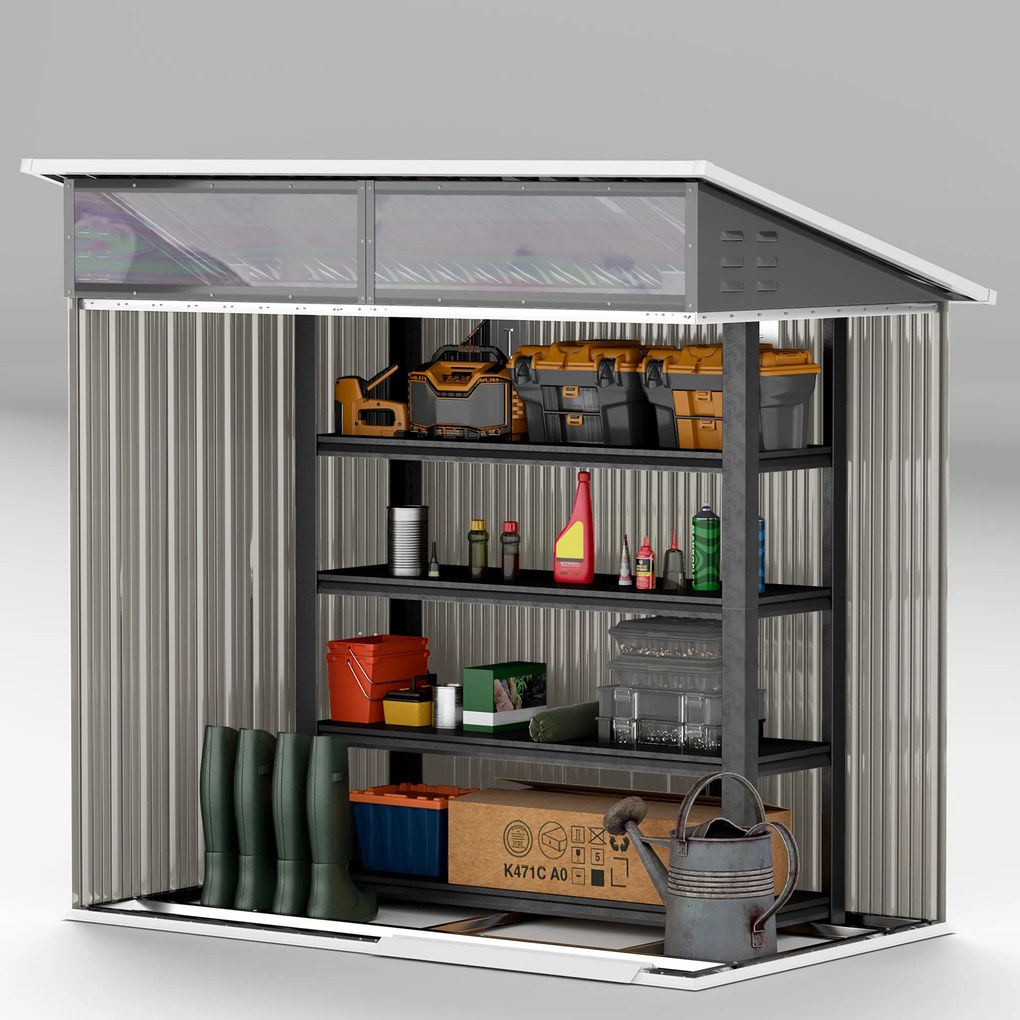 Abrigo de Jardim 1,9m² 195x122x182 cm com Base Reforçada (Chão NÃO Incluído) Porta Corredera Janelas Abrigo de Ferramentas Cinza Escuro