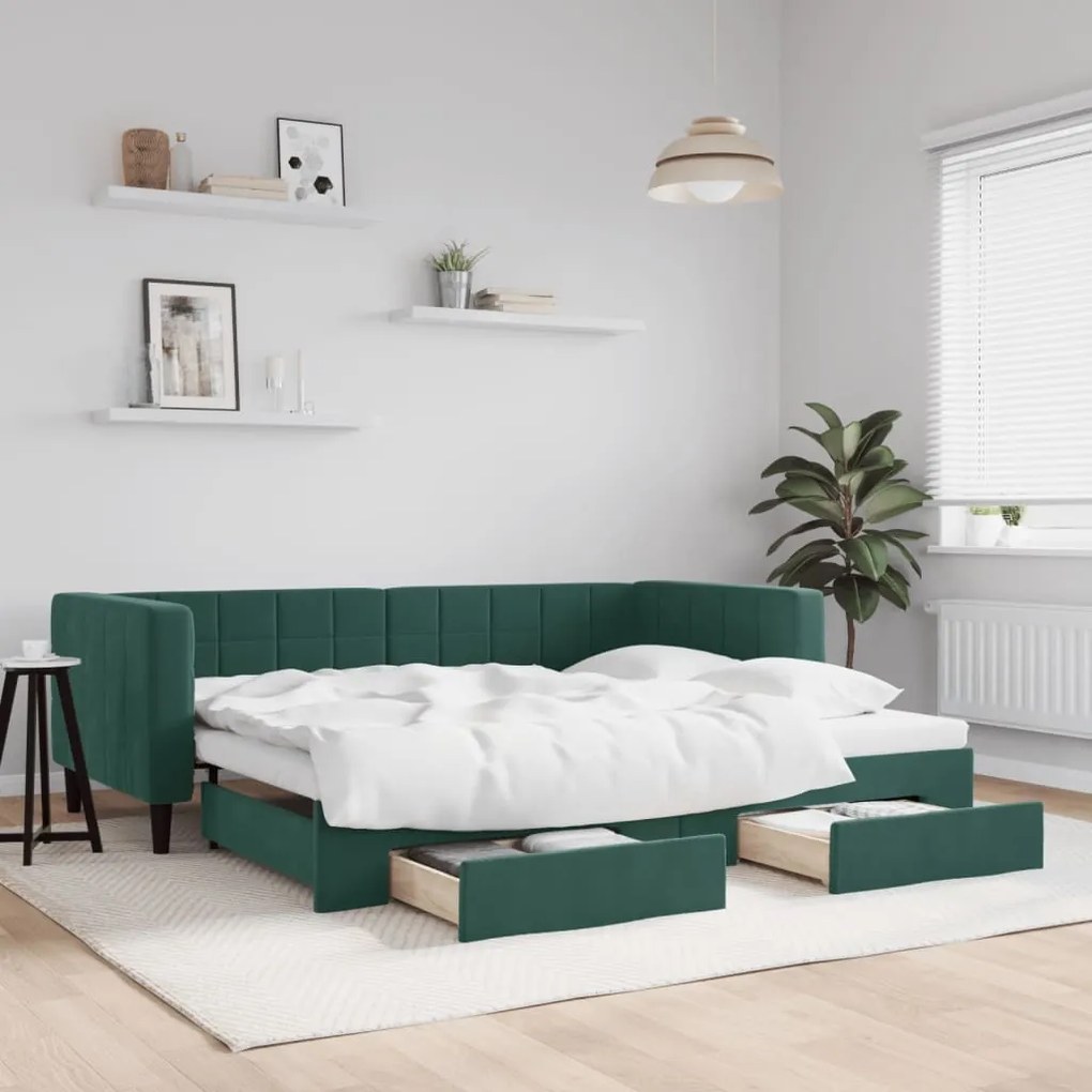 vidaXL Sofá-cama c/ gavetão e gavetas 80x200cm veludo verde-escuro