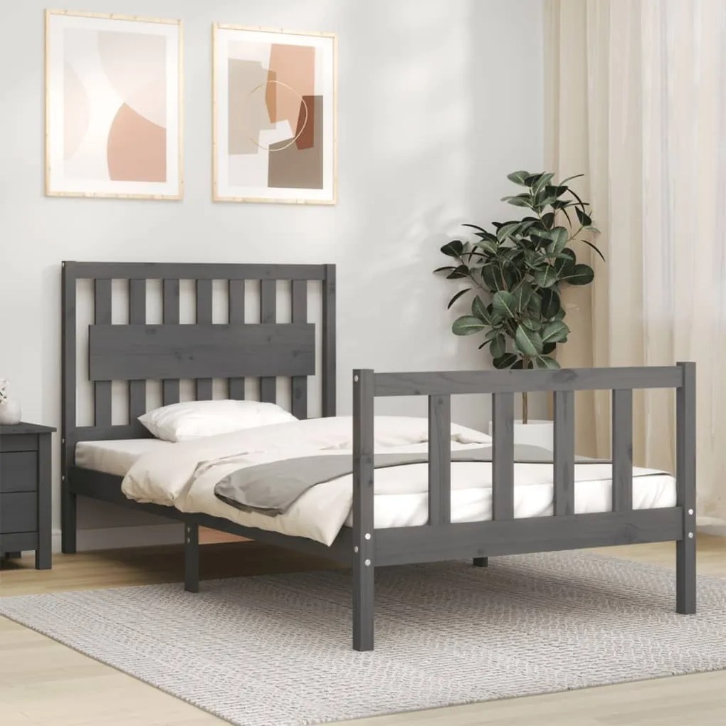 Estrutura de cama com cabeceira 100x200cm madeira maciça preto