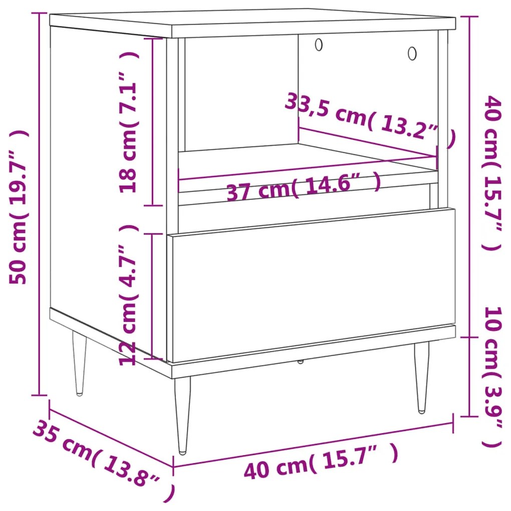 Mesa de cabeceira 40x35x50cm derivados madeira branco brilhante