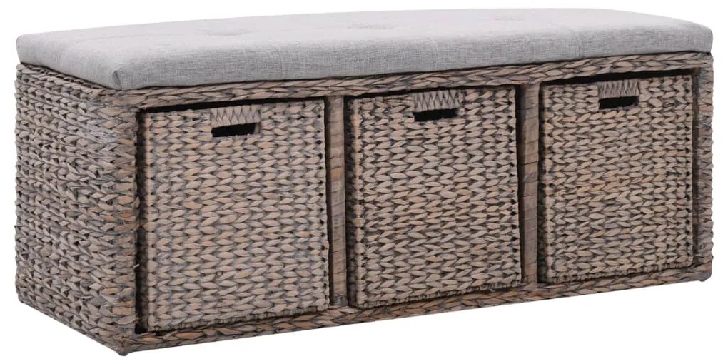 vidaXL Banco com 3 cestos erva marinha 105x40x42 cm cinzento