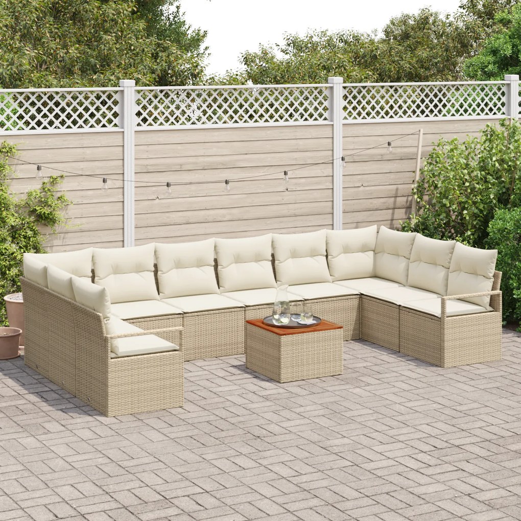Conjunto de Sofá de Jardim com 11 Peças com Almofadas Bege de Rattan d