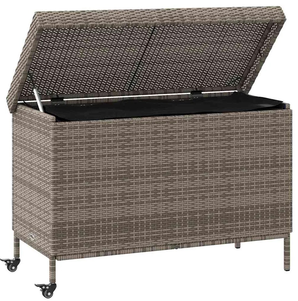 Caixa de arrumação com rodas 110x55x73 cm vime PE cinzento