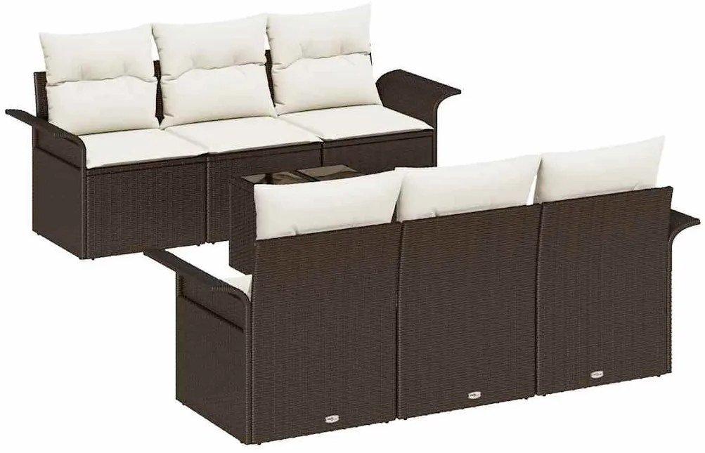 Conjunto de Sofá de Jardim 7 Peças com Almofadas Marrom em Rattan Sint