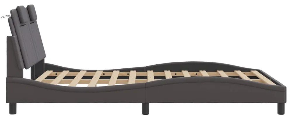 Estrutura cama c/ luzes LED 140x190 cm couro artificial cinza