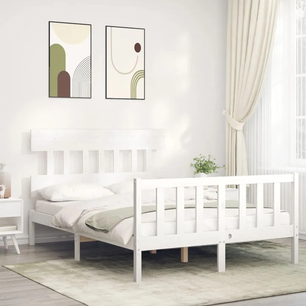 Cama sem colchão 140x200 cm madeira de pinho maciça branco