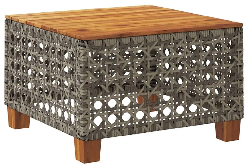 Mesa de jardim 55x55x36 cm vime PE e madeira de acácia cinzento