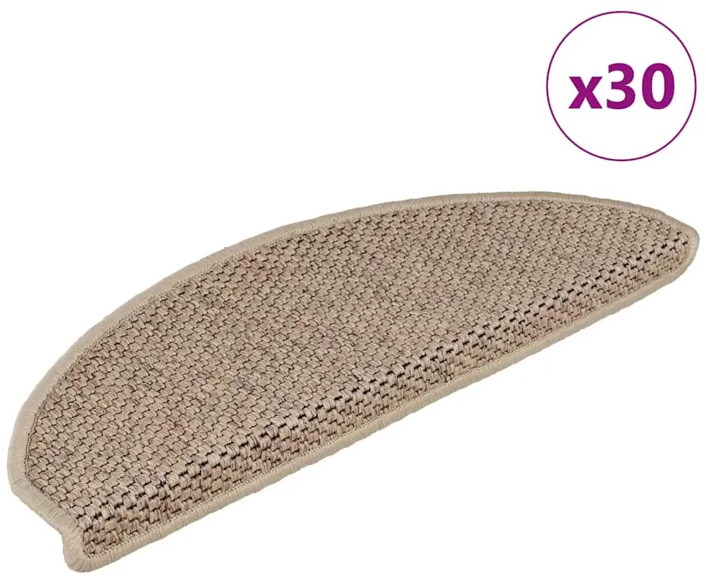 Tapetes escada adesivos aspeto sisal 30pcs 65x21x4cm cor areia