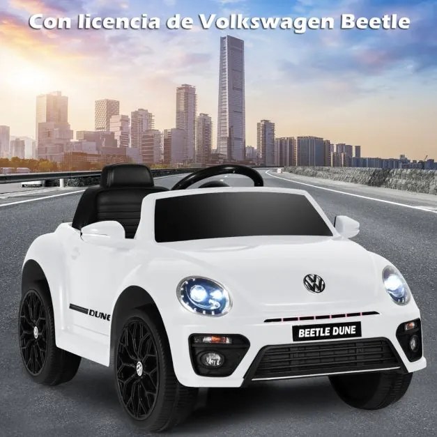 Carro elétrico para crianças bateria 12V Volkswagen Beetle com luzes de controlo remoto e musica 95 x 56 x 47 cm Branco