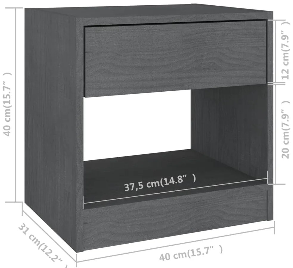 Mesas de cabeceira 2 pcs 40x31x40 cm pinho maciço cinzento