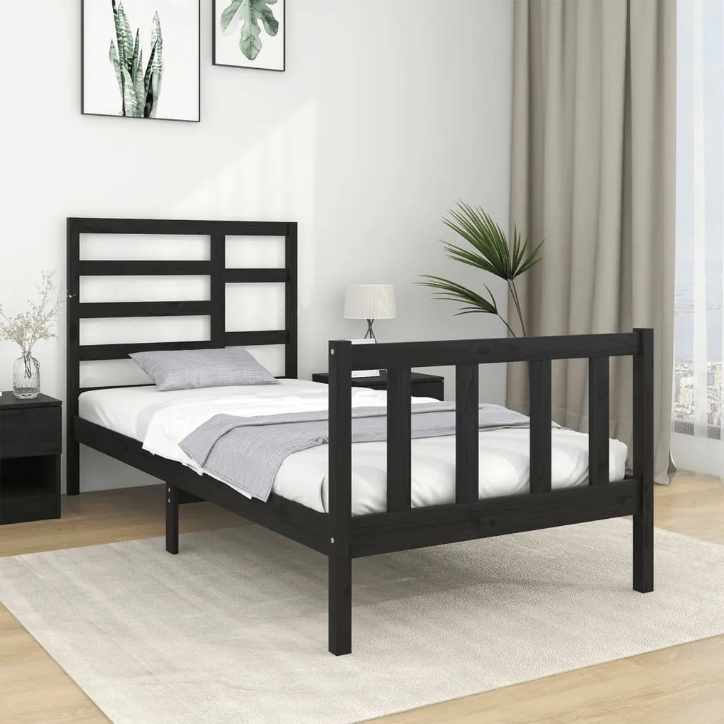 Estrutura de cama pequena solteiro 75x190 cm madeira preto