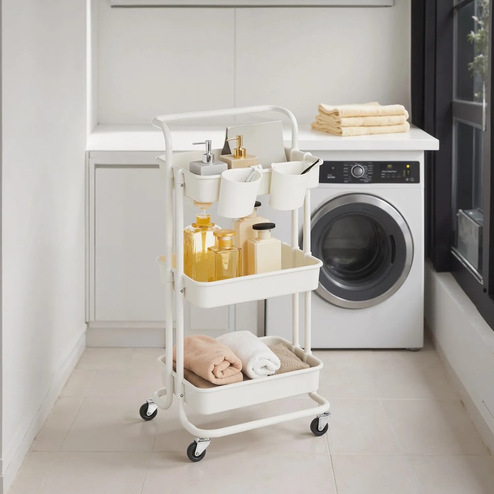 Carrinho de serviço com 3 níveis de 41,6 x 33,5 x 86,3 cm branco
