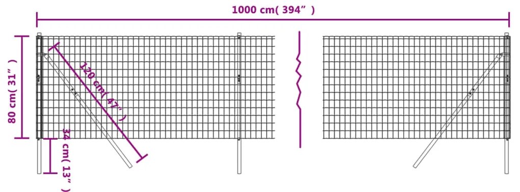 Cerca de malha de arame 0,8x10 m aço galvanizado antracite