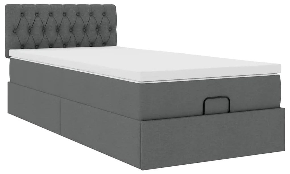 Cama otomana com colchão 90x200 cm tecido cinzento escuro