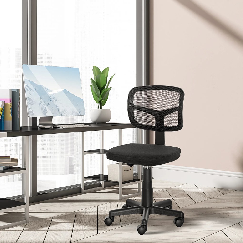 Cadeira de Escritório Operativa Giratória 360° com Altura Ajustável Suporte Lombar 43x48x77,5-89,5cm Preto