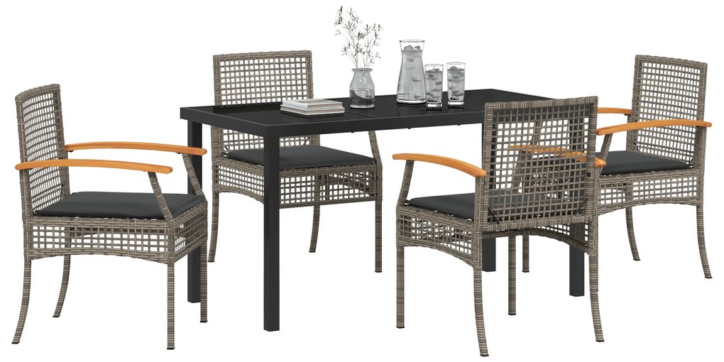 Conjunto de Jantar de Jardim 5 Peças com Almofadas Cinza Vime PE