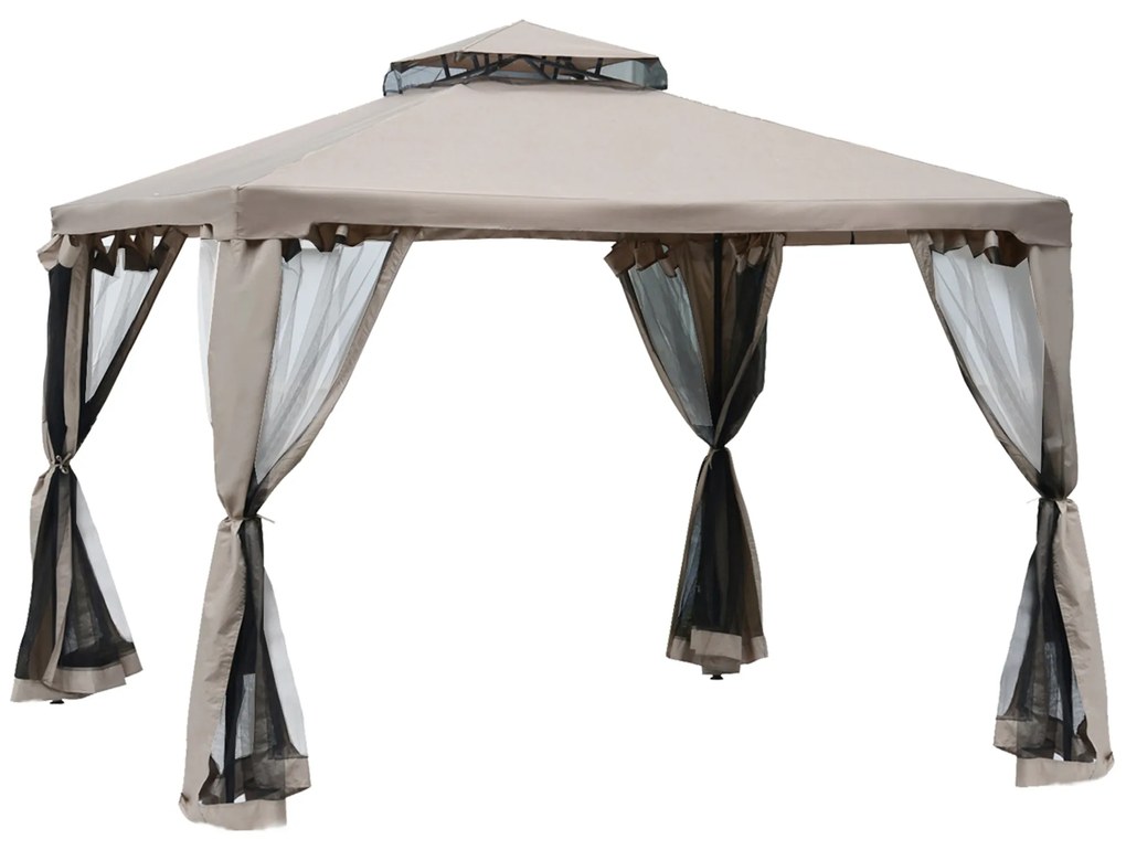 Outsunny Pérgola de Jardim 3x3m com Duplo Teto e Telas Mosquiteiras - Ventilação, Drenagem, para Festas e Pátio | Aosom Portugal