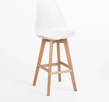 Banco Alto Nórdico Com Almofada De Couro Sintético Branco & ↑75 Cm - Sklum