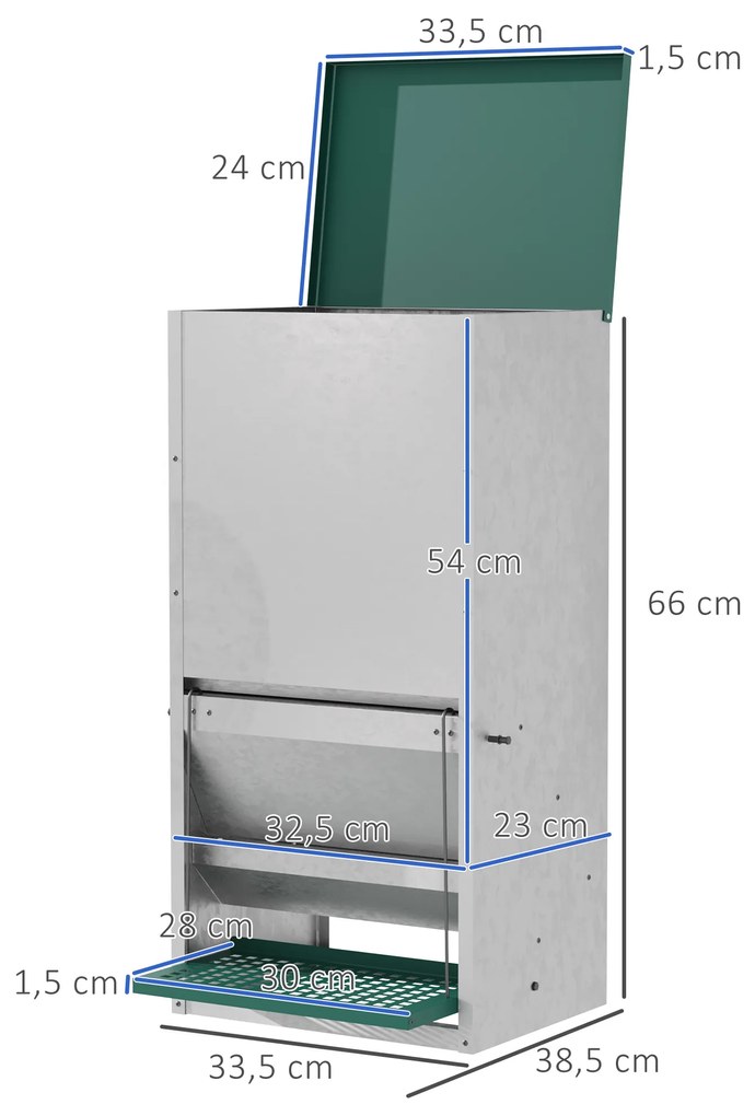 PawHut Comedouro para Aves de 24L de Capacidade Comedouro para Galinhas com Abertura Automática com Pedal 33,5x38,5x66cm Prata