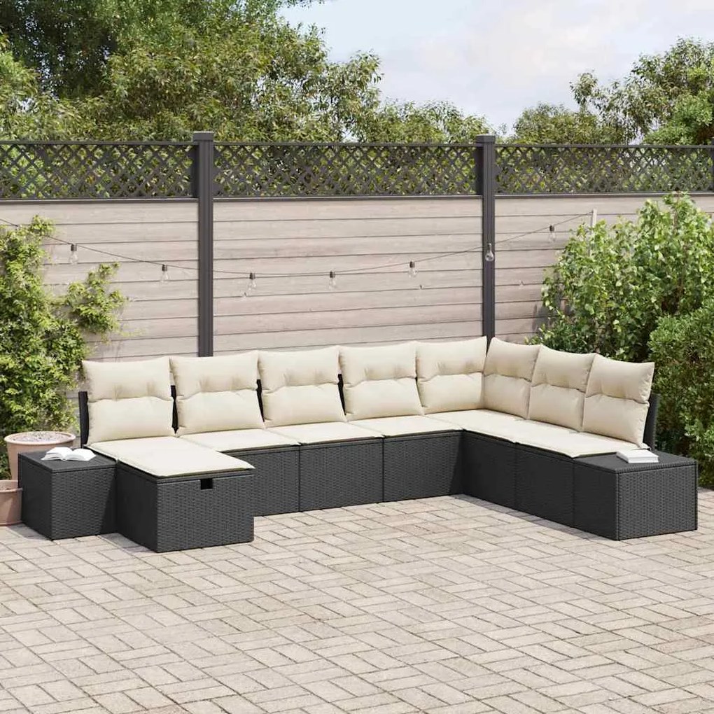 vidaXL Conjunto de Sofá de Jardim 8 pcs Preto Rattan Sintético