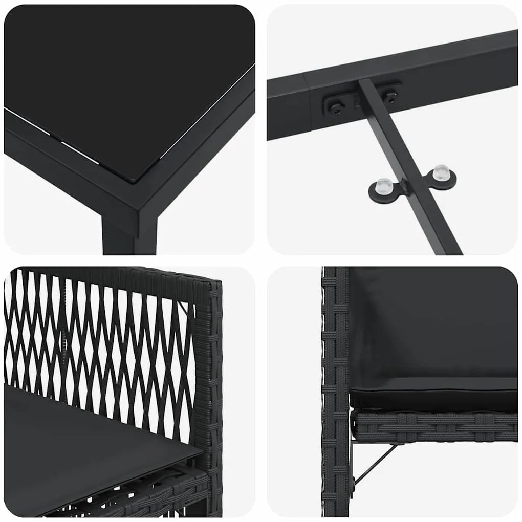 Conjunto de Jantar para Jardim com 5 Peças e Almofadas Preto Poli Ratt