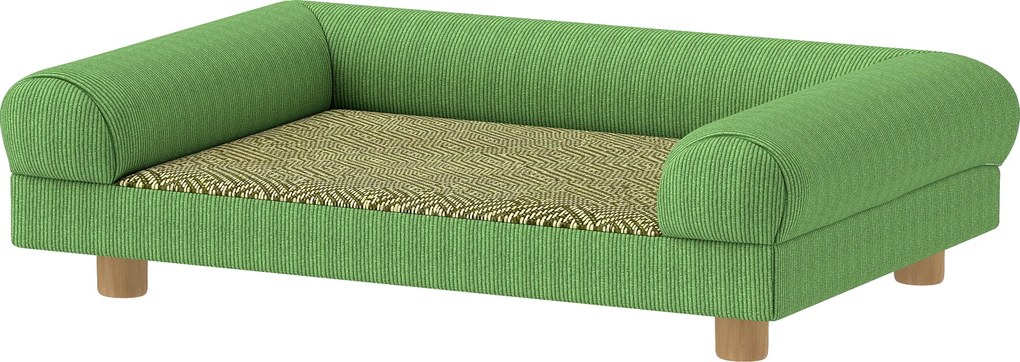 Sofá para cães e gatos, cama elevada, assento com tapete fresco, braços, em veludo macio, 63 x 41 x 17 cm, verde