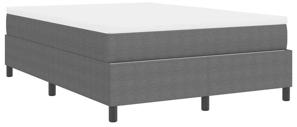 Cama Box com Colchão Cinza Claro, 160 x 200 cm, tecido corduroy.