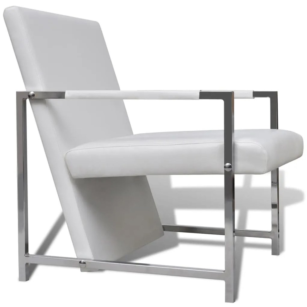 Poltronas com estrutura cromada 2 pcs couro artificial branco