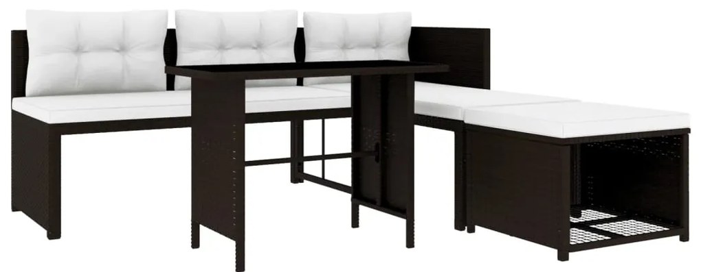 4 pcs conjunto lounge para jardim vime PE castanho