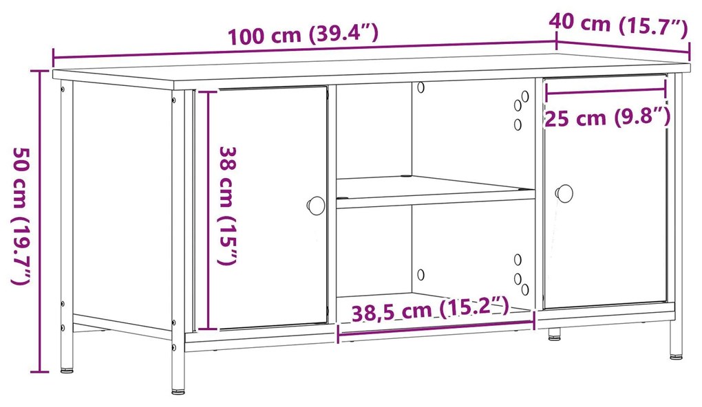 Gabinete de TV Madeira Antiga 100x40x50 cm Madeira de Engenharia e Aço