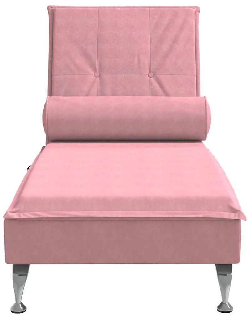 Chaise lounge de massagem com rolo veludo rosa