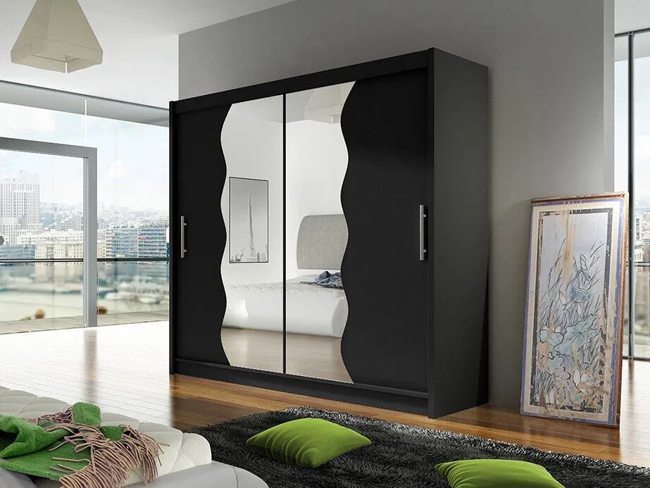 Roupeiro Closico Pallor X, Preto, 215x180x57cm, 147 kg, Portas para roupeiro: Deslizante, Número de prateleiras: 5, Número de prateleiras: 5