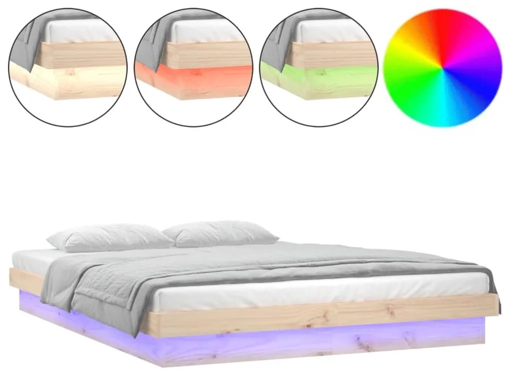 Estrutura de cama com luzes LEDs 120x200 cm madeira maciça