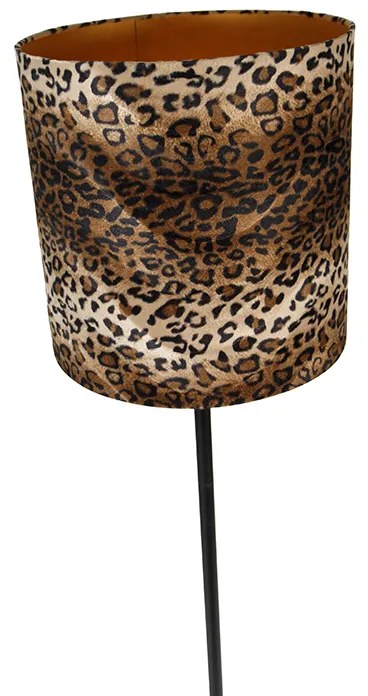 Candeeiro de pé com cúpula preta estampado de leopardo 40 cm - Simplo Moderno