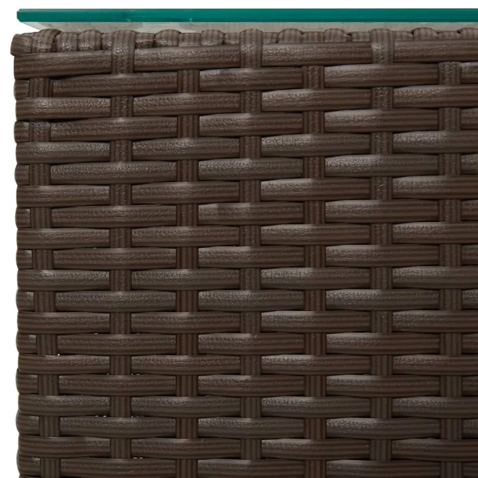 Mesas de apoio com tampo de vidro 3 pcs vime PE castanho