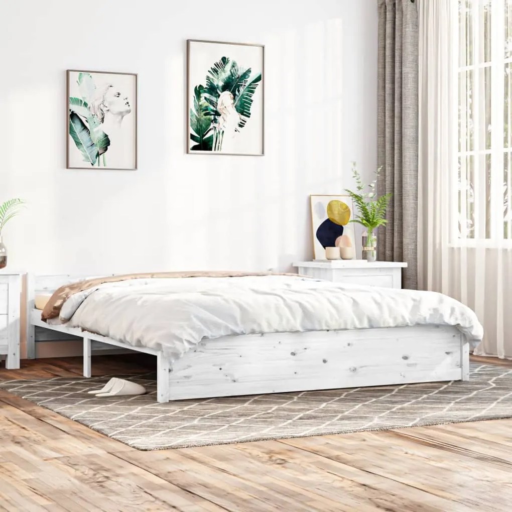 vidaXL Estrutura de cama 160x200 cm madeira maciça branco