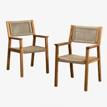 Cadeira De Jardim Com Apoios De Braços Em Madeira De Acácia E Corda Trançada Tenay Square Castanho Trigo - Sklum