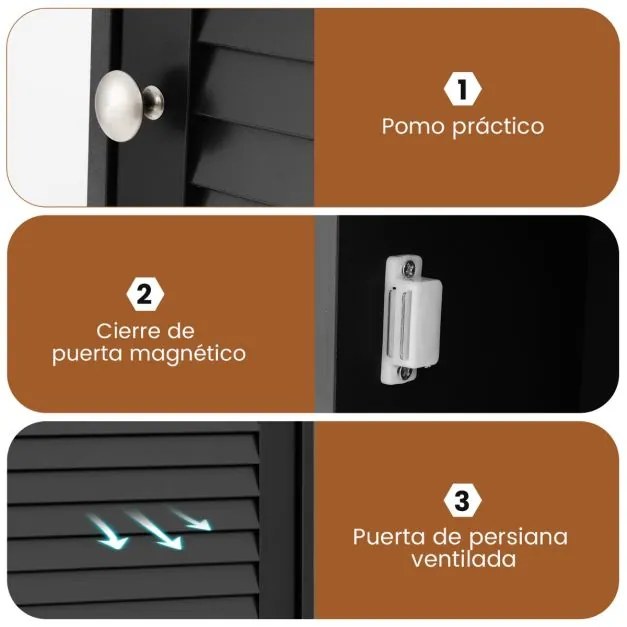 Armário de parede casa banho 42 x 16,5 x 70 cm com 3 prateleiras de arrumação e porta Móvel de banho com prateleira ajustável Preto