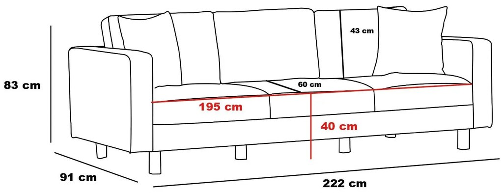 Sofá de 3 Lugares Berlin – Antracite – 220x83x91 cm