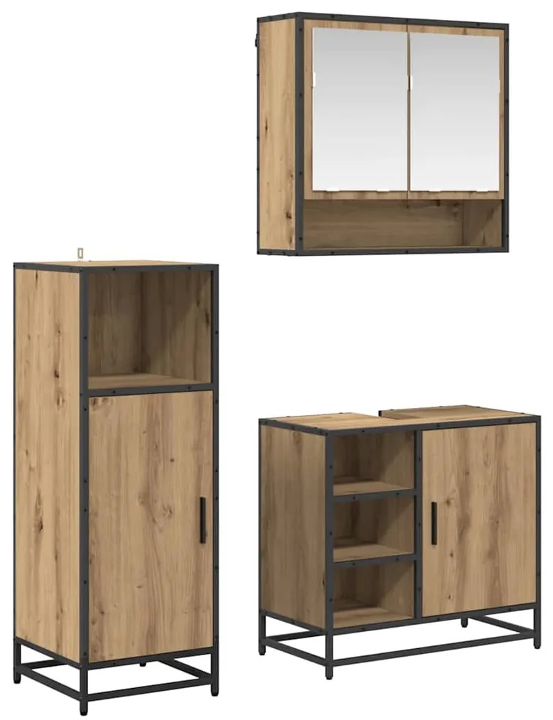 vidaXL Conjunto de Móveis para Banheiro 3 pcs Carvalho Artesanal