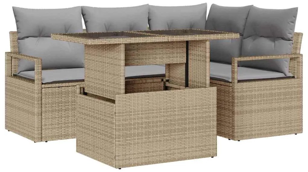 Conjunto de Sofás de Jardim de 5 Peças com Almofadas Bege de Rattan Po